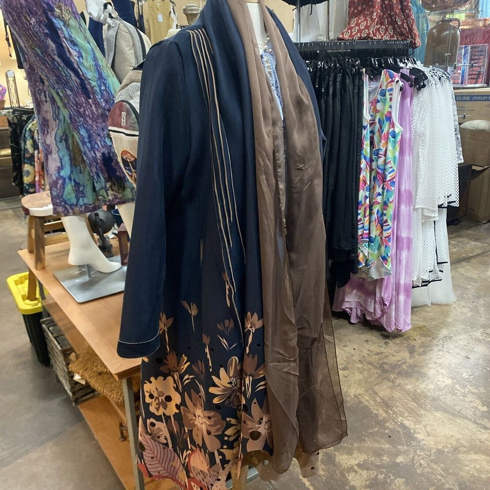 Nwt suede vegan leather navy blue womens trench coat by Adore floral print